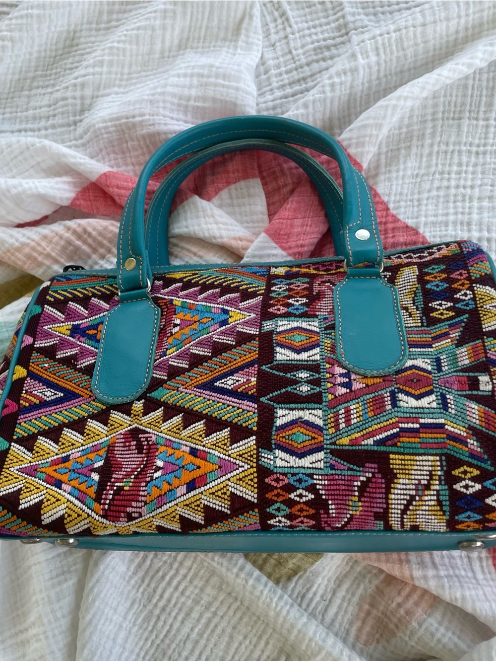 OOAK Artisan Guatamalan Hand-Woven Huipil Upcycled Boho Leather Satchel